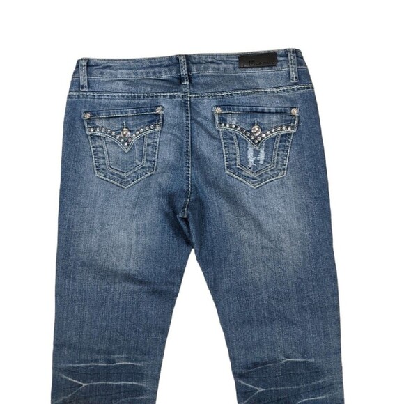 P&P Jeans 13/14 Junior's Blue Bedazzled Bling Rhinestone Pocket Straight Leg Y2K - Picture 4 of 6